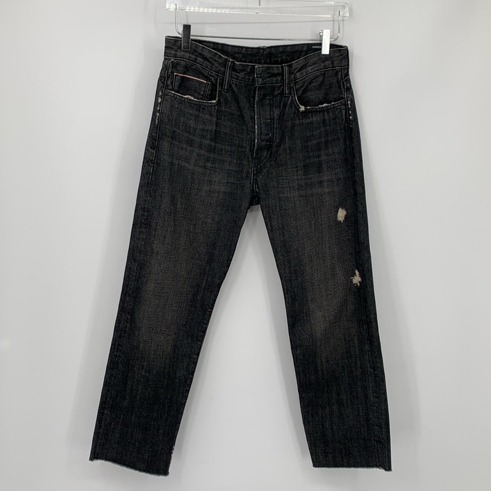 Vince Boyfriend black jeans distressing straight leg raw frayed hem women 27